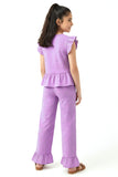 Trampoline Cotton Knit Sleeveless Schiffli Crop Top With Trousers Set - Purple