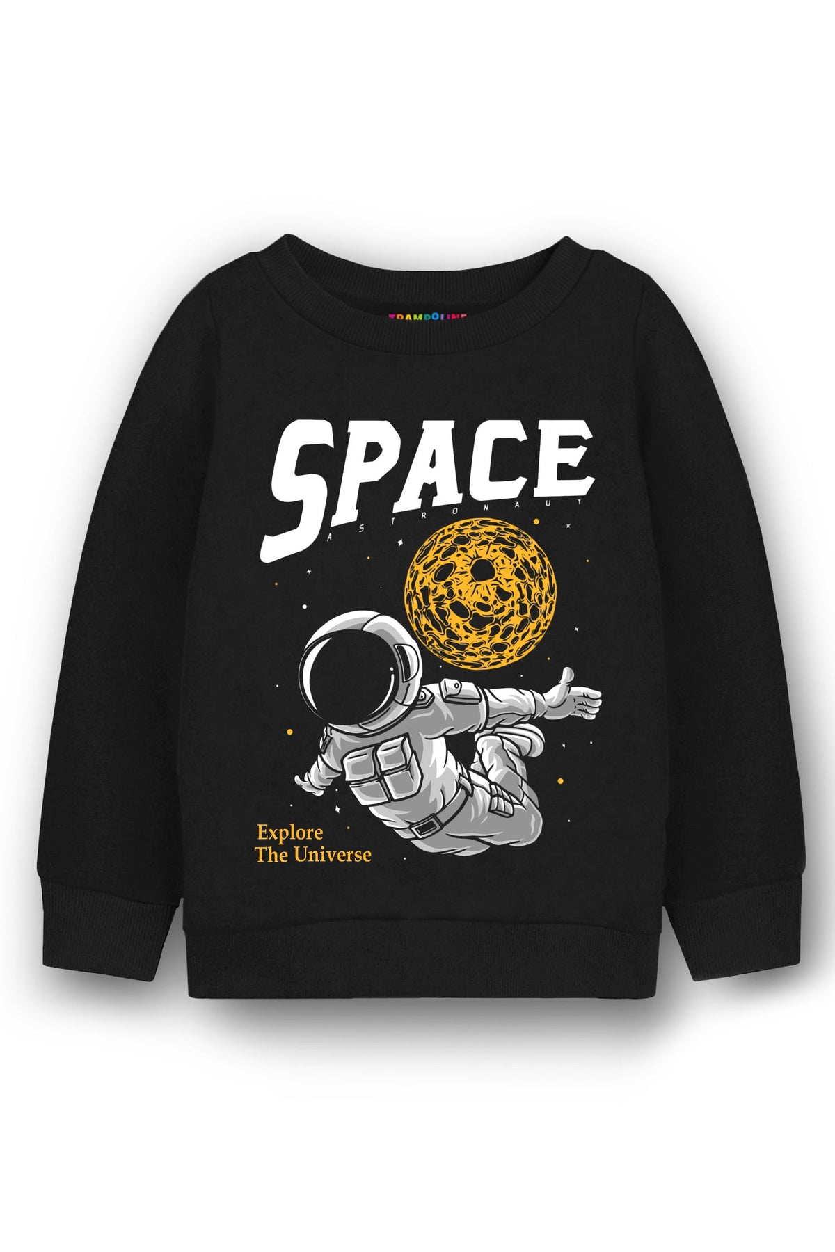 Trampoline Fleece Knit Full Sleeves Space Theme Printed Winter Sweatshirt - Black