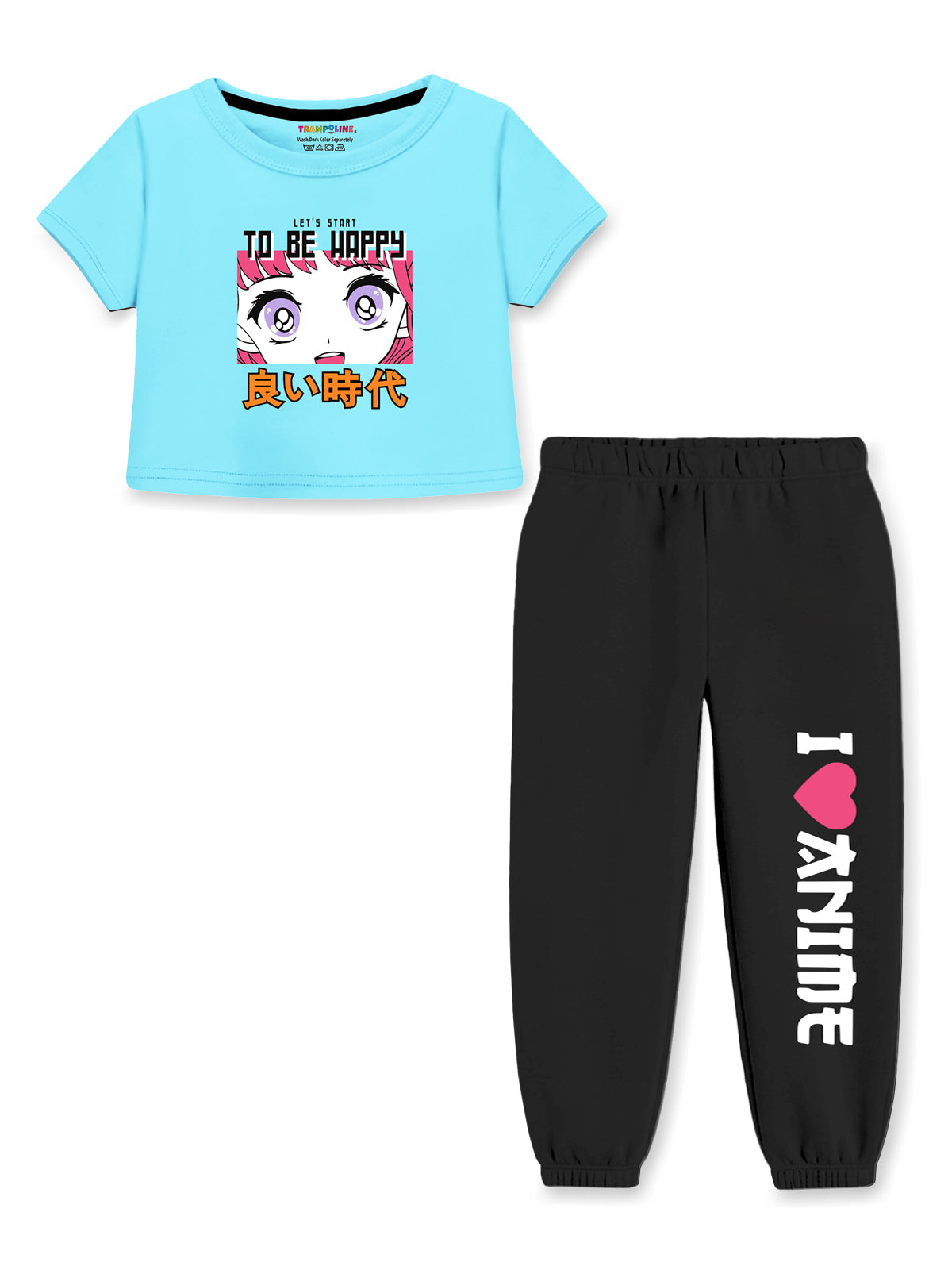 Trampoline Girls Printed Crop Top and Track pant Set Pack of 1