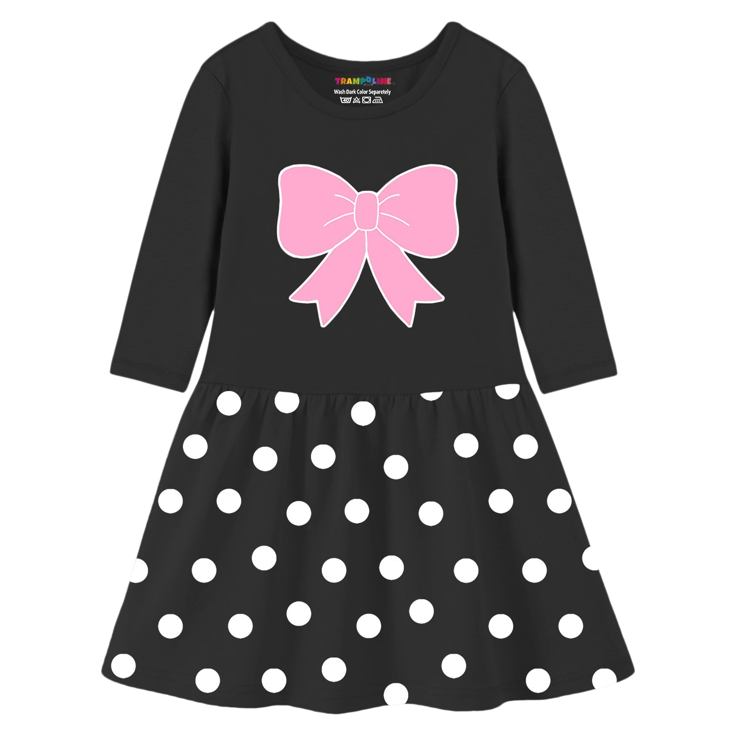 Trampoline Knit Three Fourth Sleeves Princess & Bow Printed Dress - Pink & Black