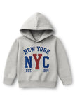 Trampoline Fleece Knit Full Sleeves New York Printed Winter Hooded Sweatshirt - Grey