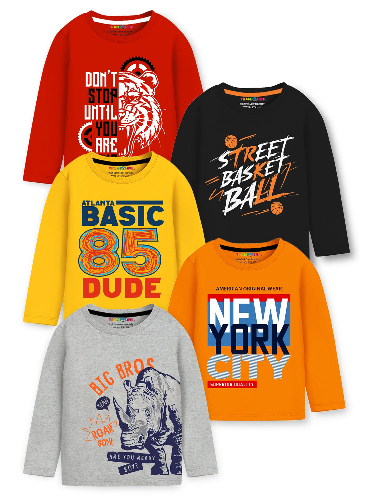 Trampoline Cotton Blend Knit Pack Of 5 Full Sleeves Text Printed Tees