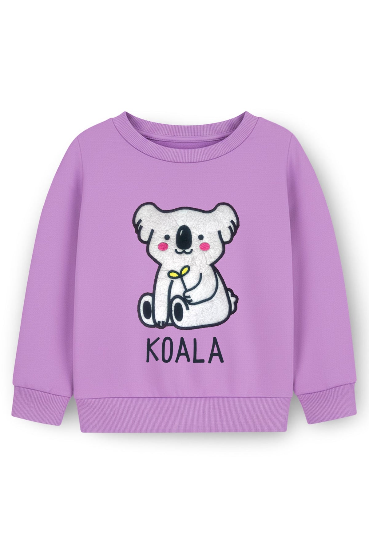 Trampoline Fleece Knit Sweatshirt With Cute Embroidered Koala Patch - Purple