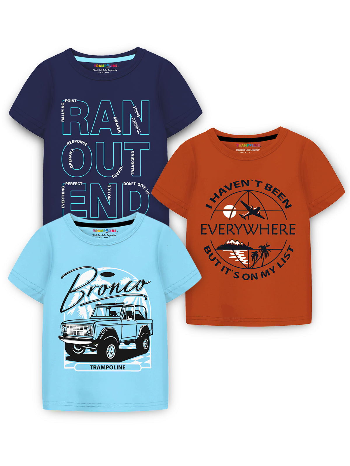 Trampoline Cotton Blend Knit Half Sleeves Pack Of 3 Typography Printed Tees - Multi Colour