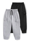 Trampoline Cotton Blend Knit Pack Of 2 Solid Cargo Joggers With Pockets - Blue & Grey