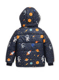 Trampoline Woven Full Sleeves All Over Space Printed Puffer Winter Jacket With 2 Front Pockets - Blue