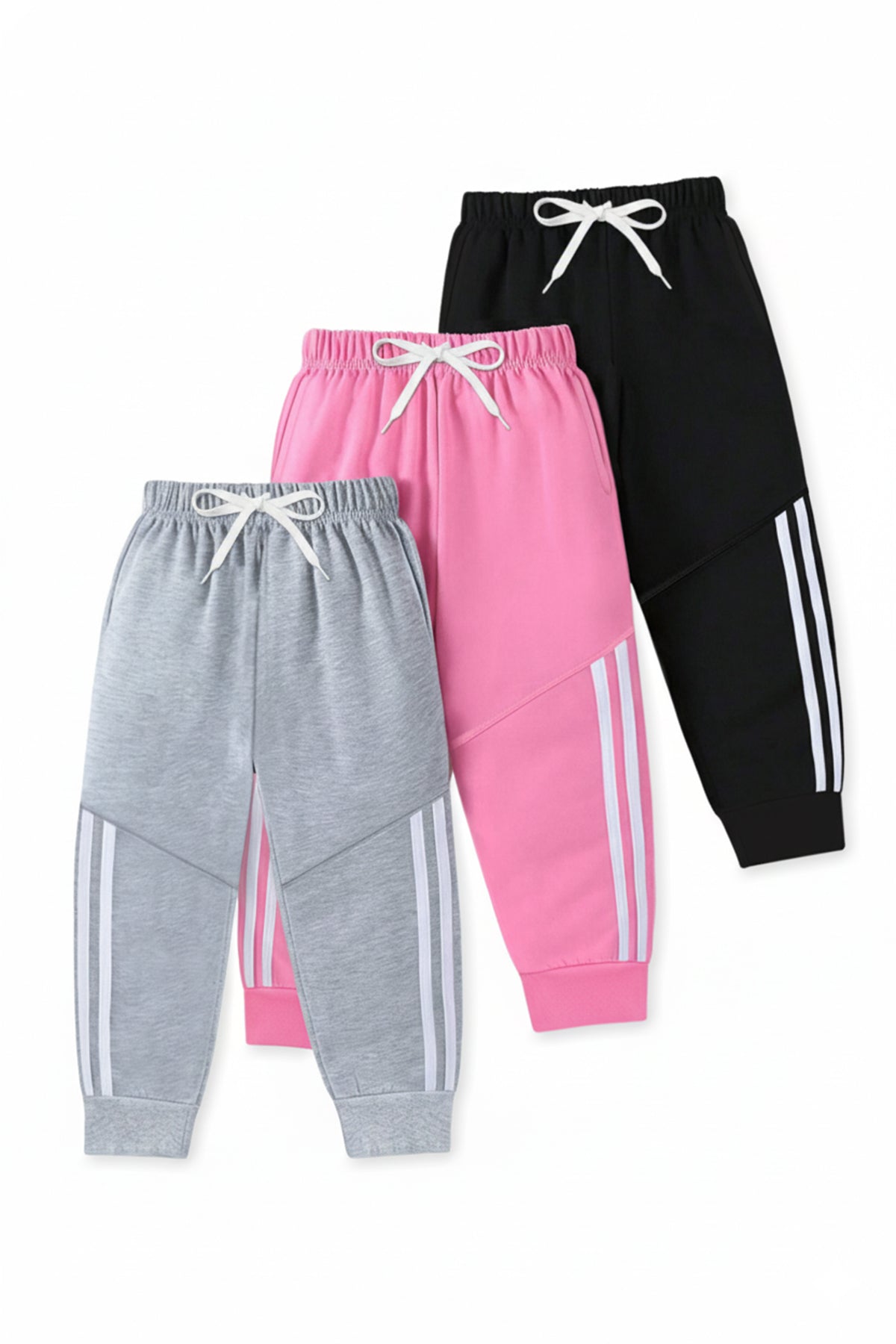 Trampoline Cotton Blend Knit  Pack of 3 Trackpants with Side Stripes - Multi Colour
